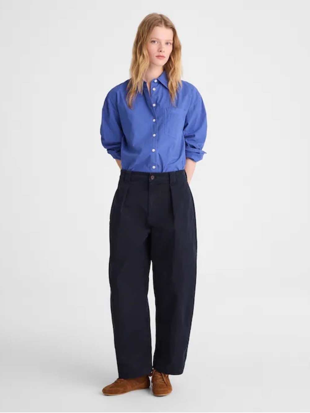 Madewell Navy Blue Plus Barrel-Leg Chino Pants size 14W stretch twill academia
